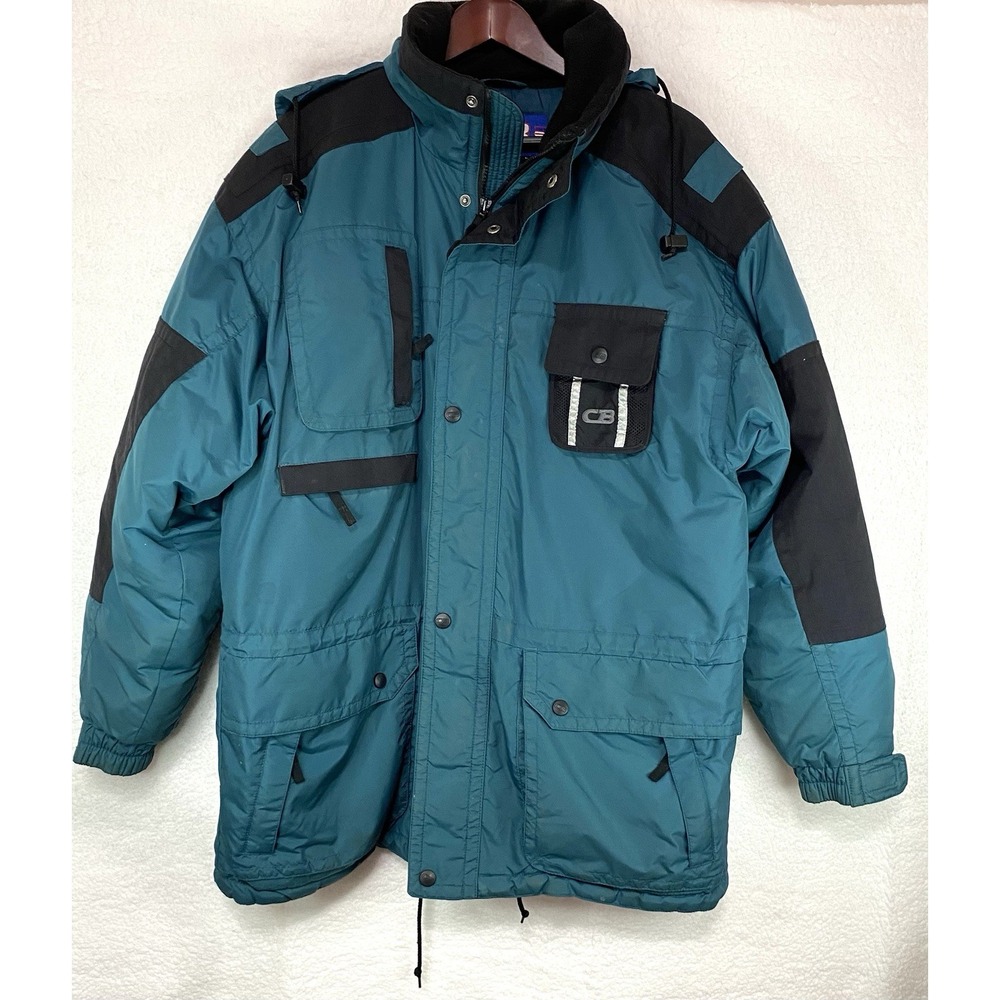 CB Sport Assault Mens Large Green/Black Ski Jacket‎ Hoodie Pockets Zipper Up